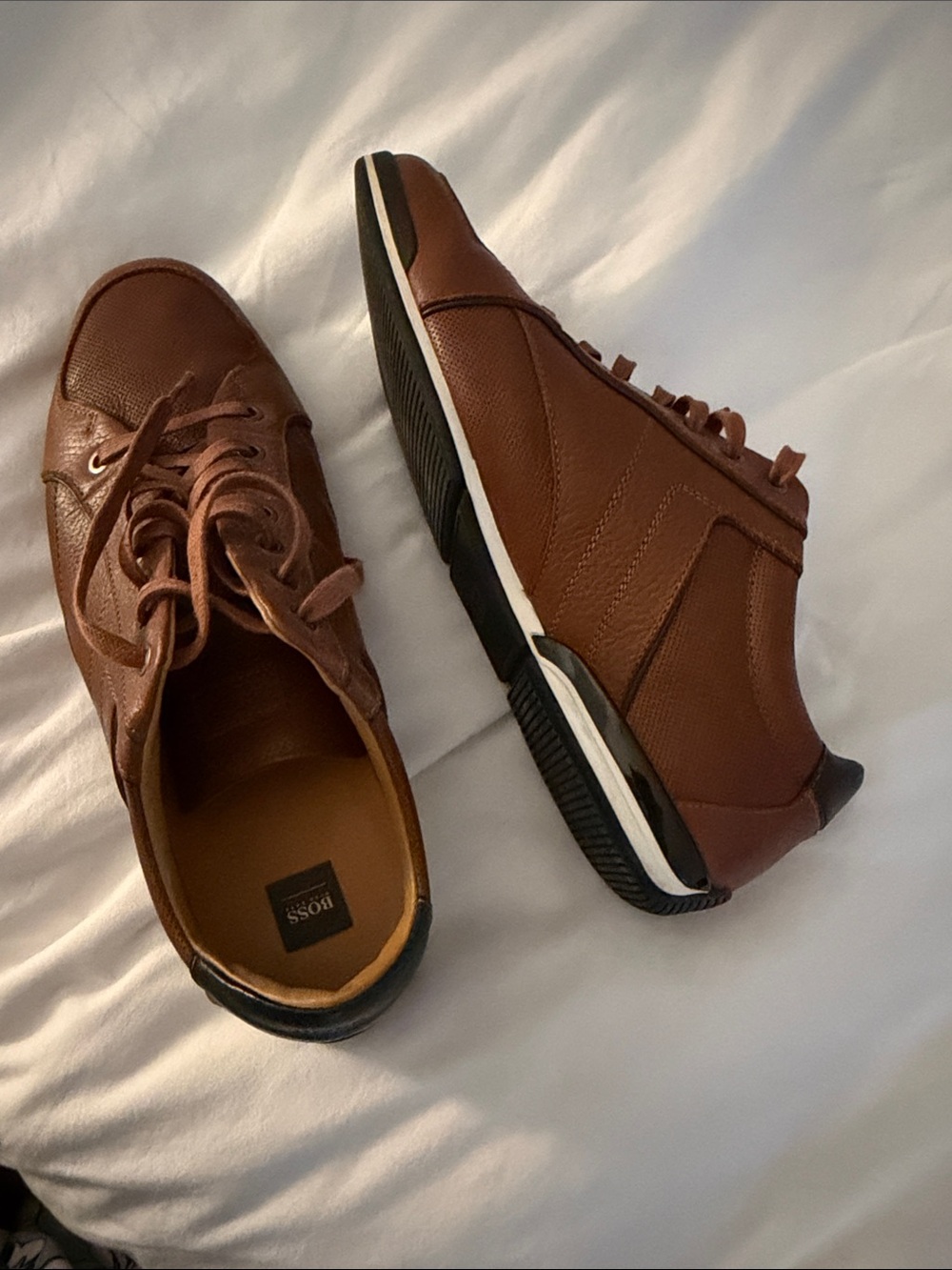 Hugo Boss Men’s Chestnut Brown Leather Lace-Up Sneakers